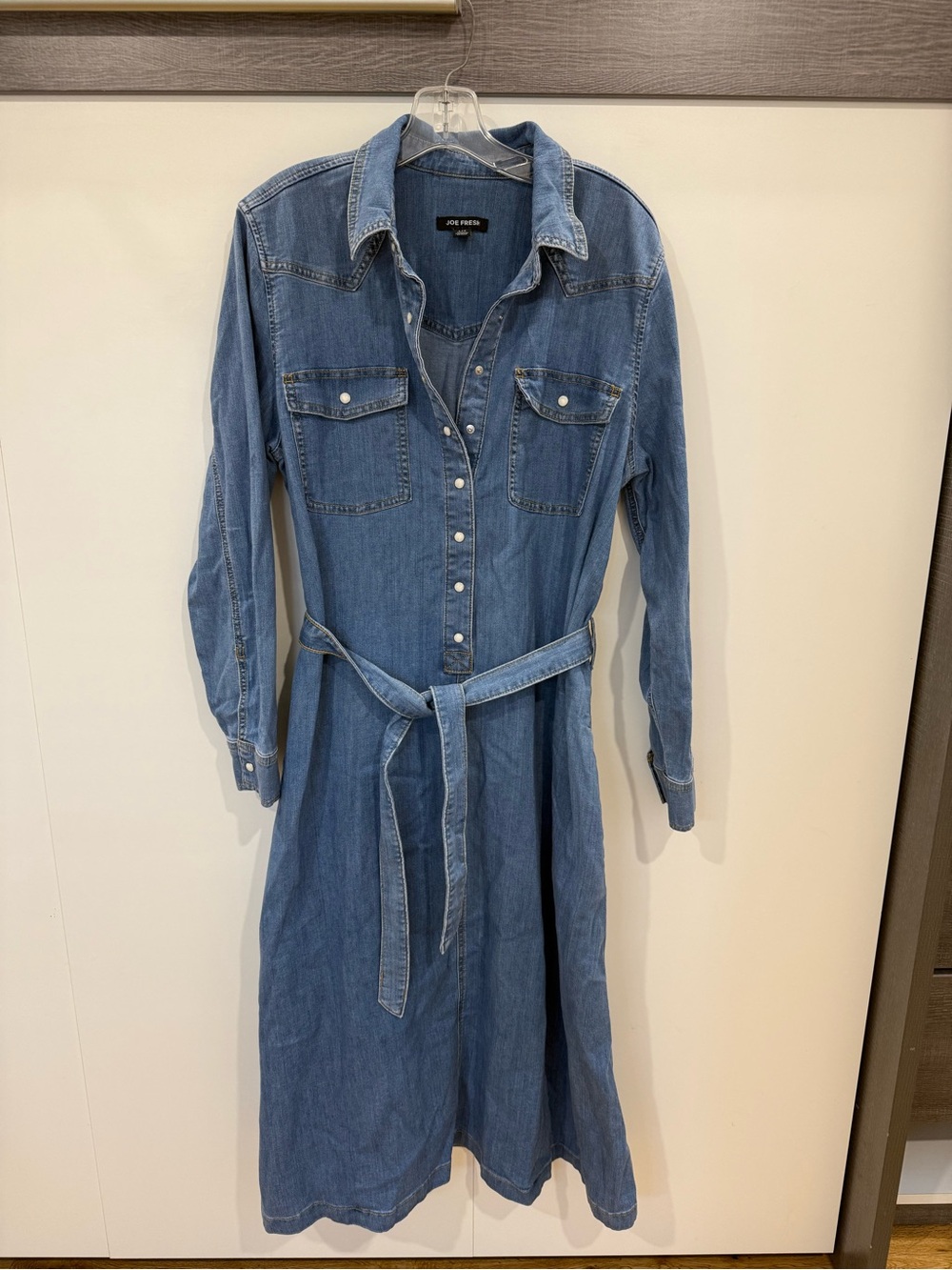 Joe Fresh Light Blue Denim Shirt Dress with Tie Waist